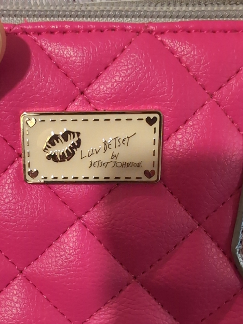 GUC Betsey Johnson Pink Quilted Bag with Silver Accents And Crossbody Strap - Picture 4 of 14